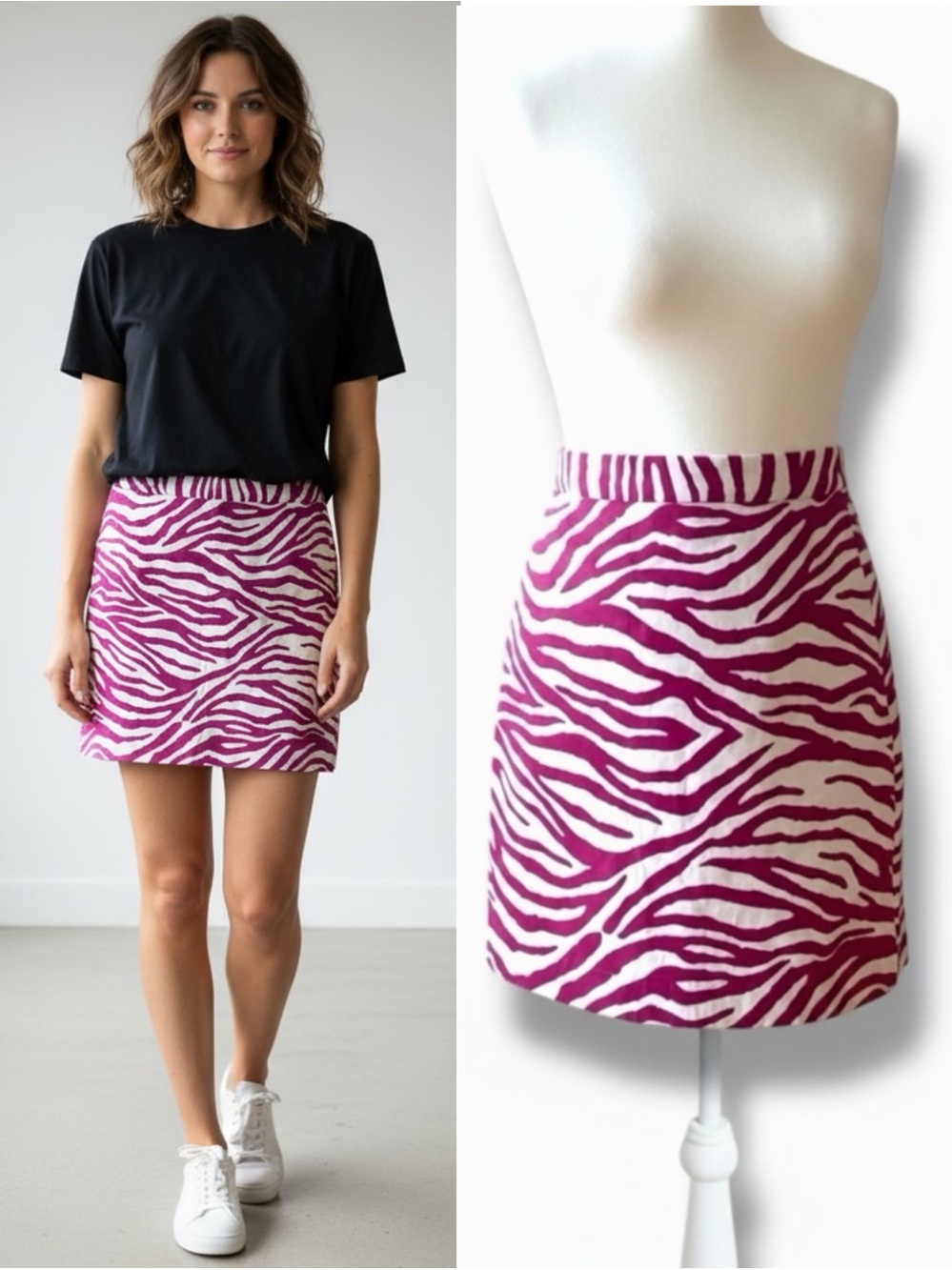 NWOT DKNY Magenta Pink Zebra Animal Print Cotton Mini Skirt 4 A-Line Y2K Style